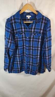 J.Jill Blue Plaid Long Sleeve Button Down Camp Shirt Plus Size 2X